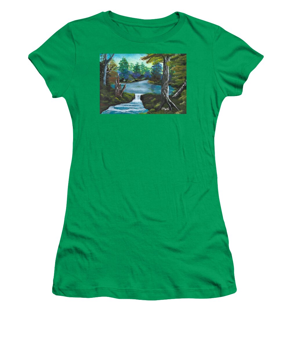Tree Women's T-Shirt featuring the painting Little Falls by David Bigelow