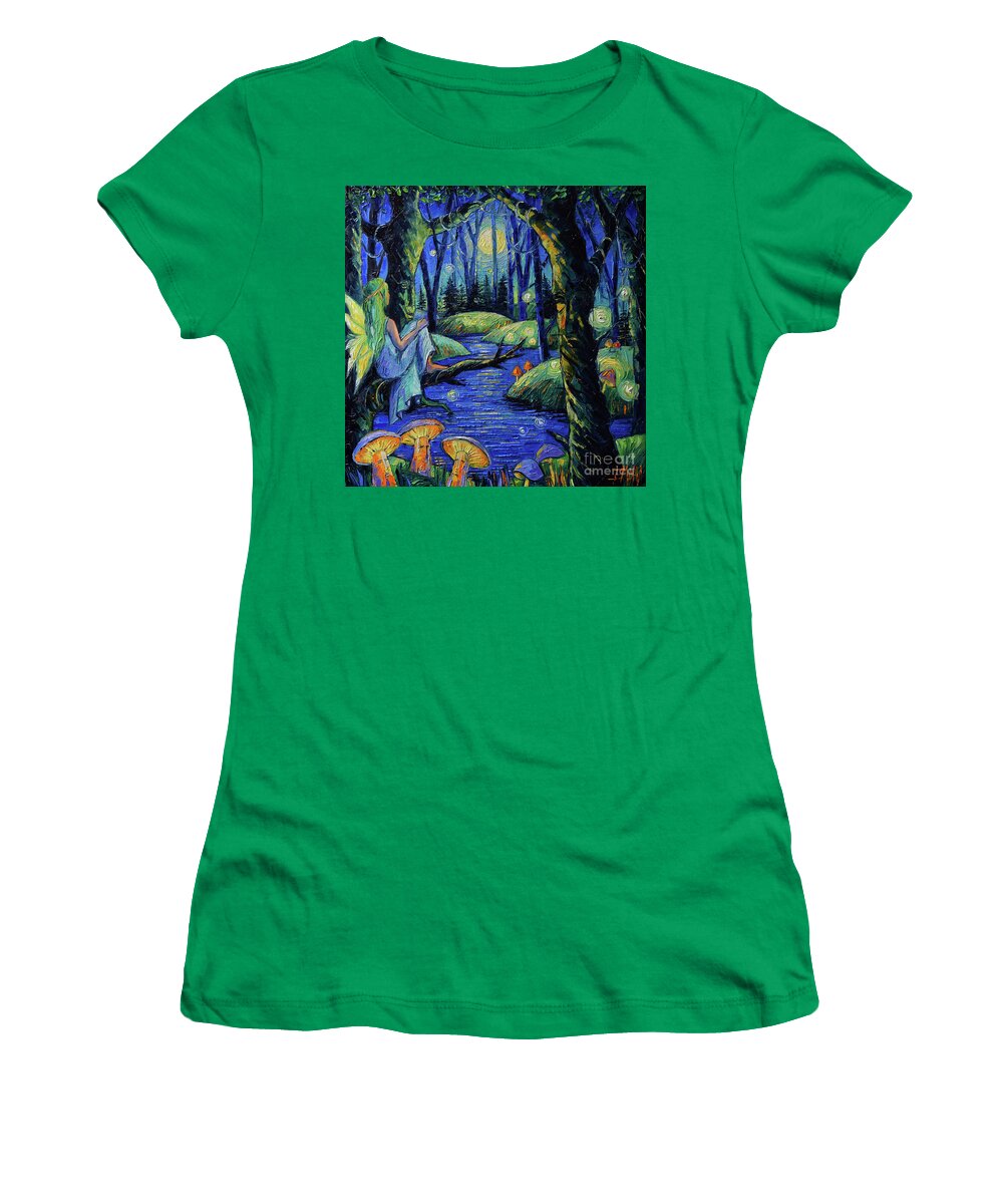 Magical Forest Women's T-Shirt featuring the painting MAGICAL FOREST commissioned palette knife oil painting Mona Edulesco by Mona Edulesco