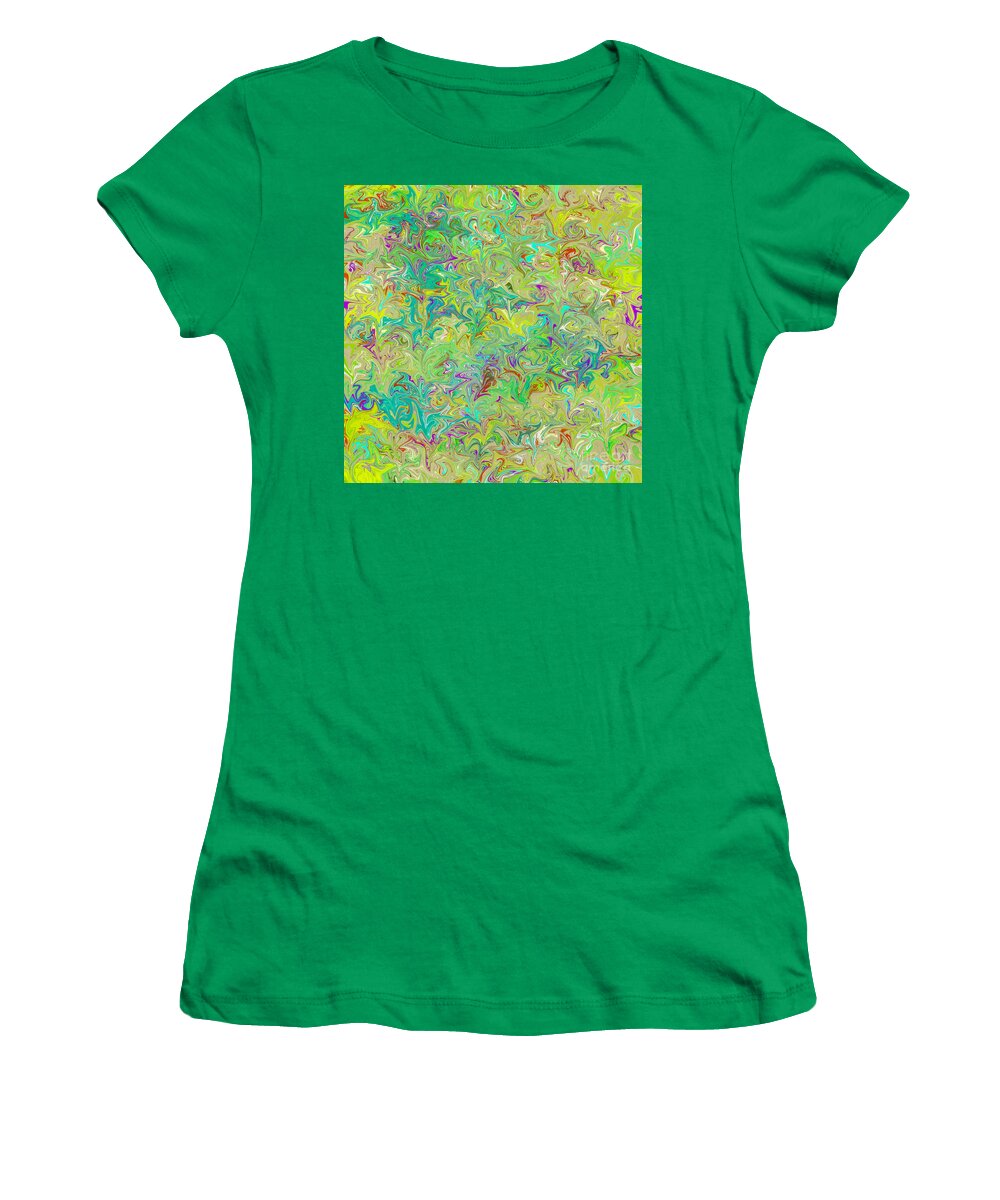 Textile Women's T-Shirt featuring the digital art Marbled Paper in Greens and Blues by Susan Vineyard
