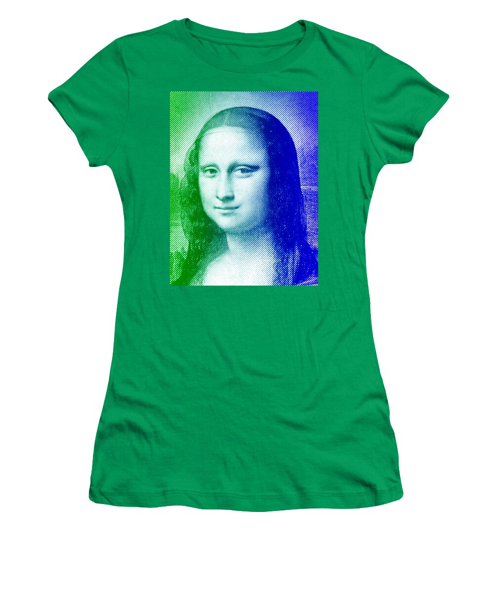 Mona Lisa Women's T-Shirt featuring the digital art Mona Lisa - green and blue halftone pattern by Nicko Prints