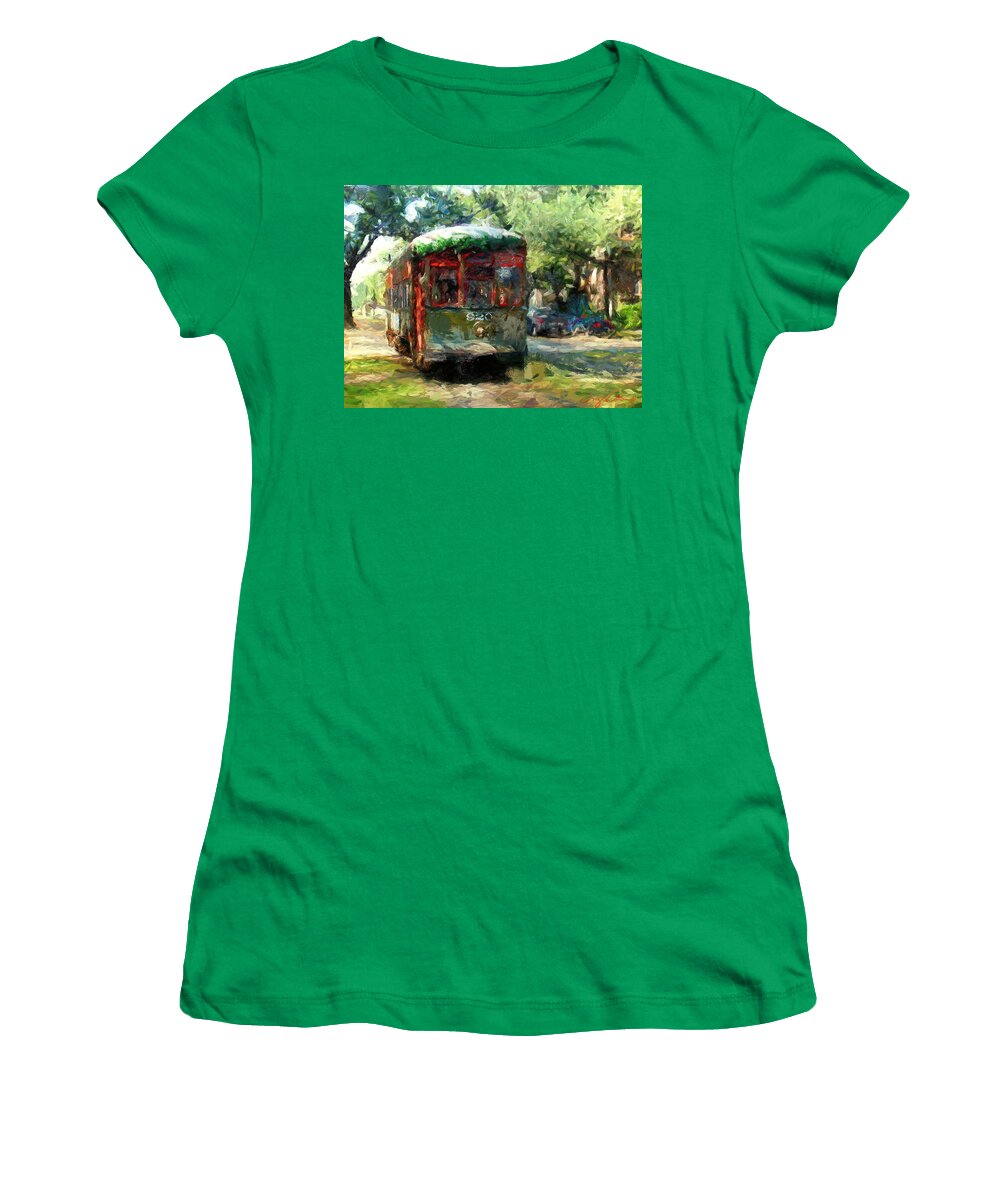 New Orleans Streetcar Women's T-Shirt featuring the painting New Orleans Streetcar by Amzie Adams