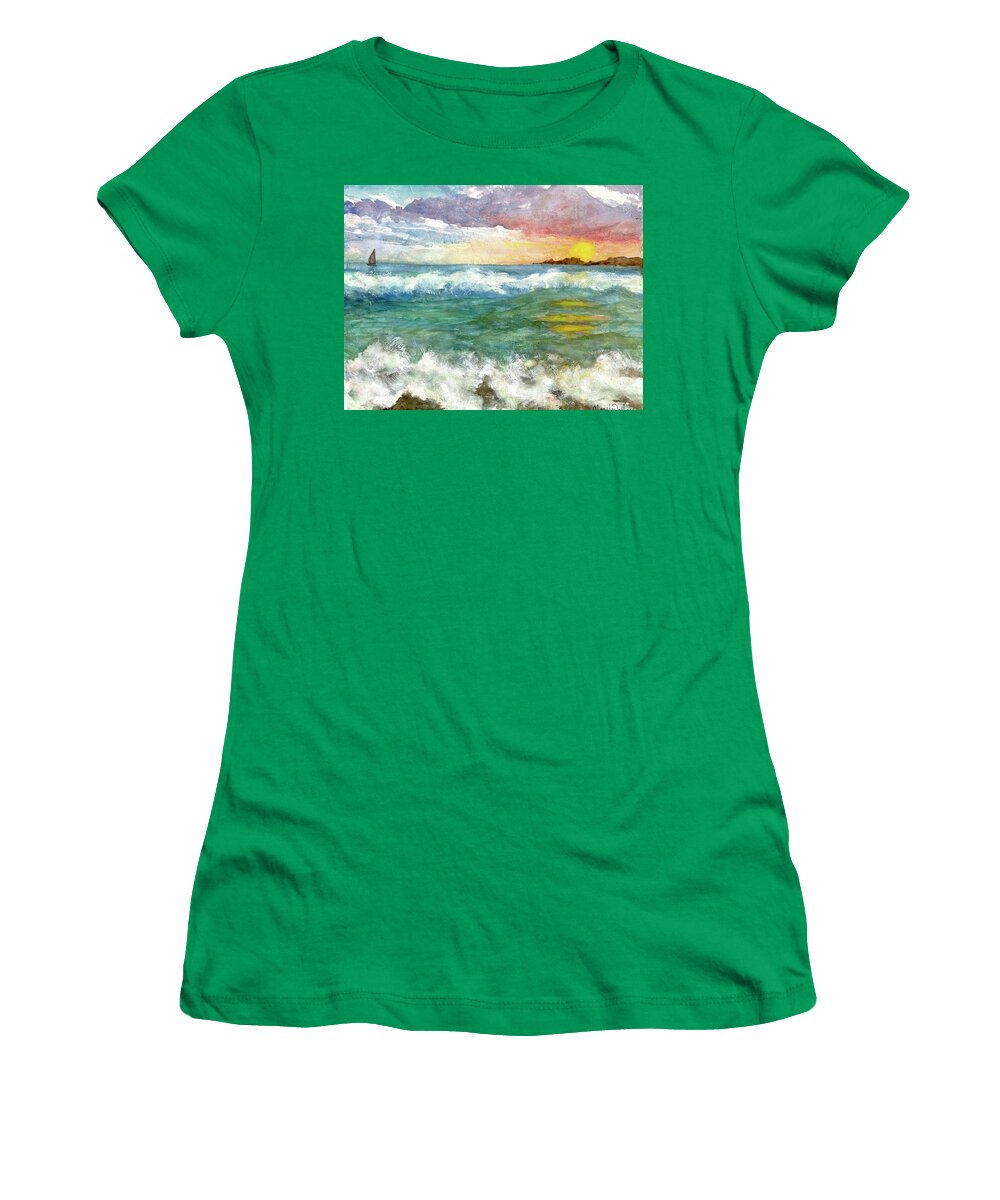 Cruising Women's T-Shirt featuring the painting Oceans White with Foam by Cheryl Wallace