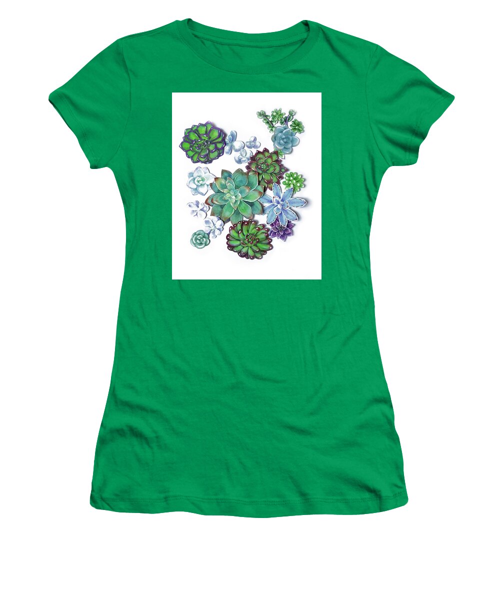 Succulent Women's T-Shirt featuring the painting Organic Succulent Plants Garden Watercolor Art Decor by Irina Sztukowski