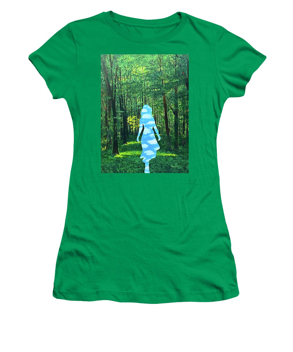 Deep Forest Women's T-Shirt featuring the painting Out of the Woods by Thomas Blood