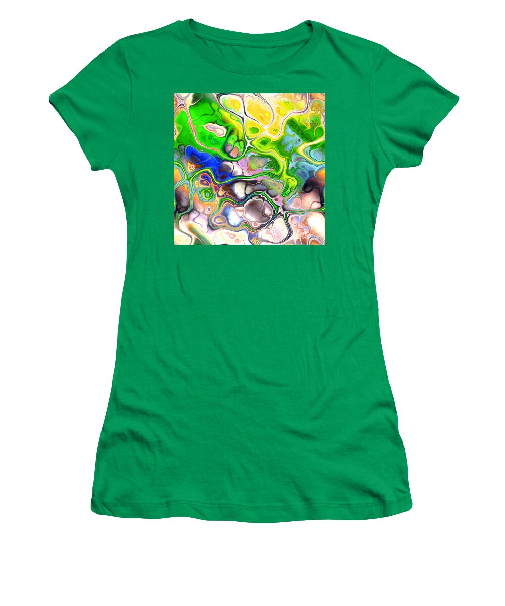 Colorful Women's T-Shirt featuring the digital art Paijo - Funky Artistic Colorful Abstract Marble Fluid Digital Art by Sambel Pedes