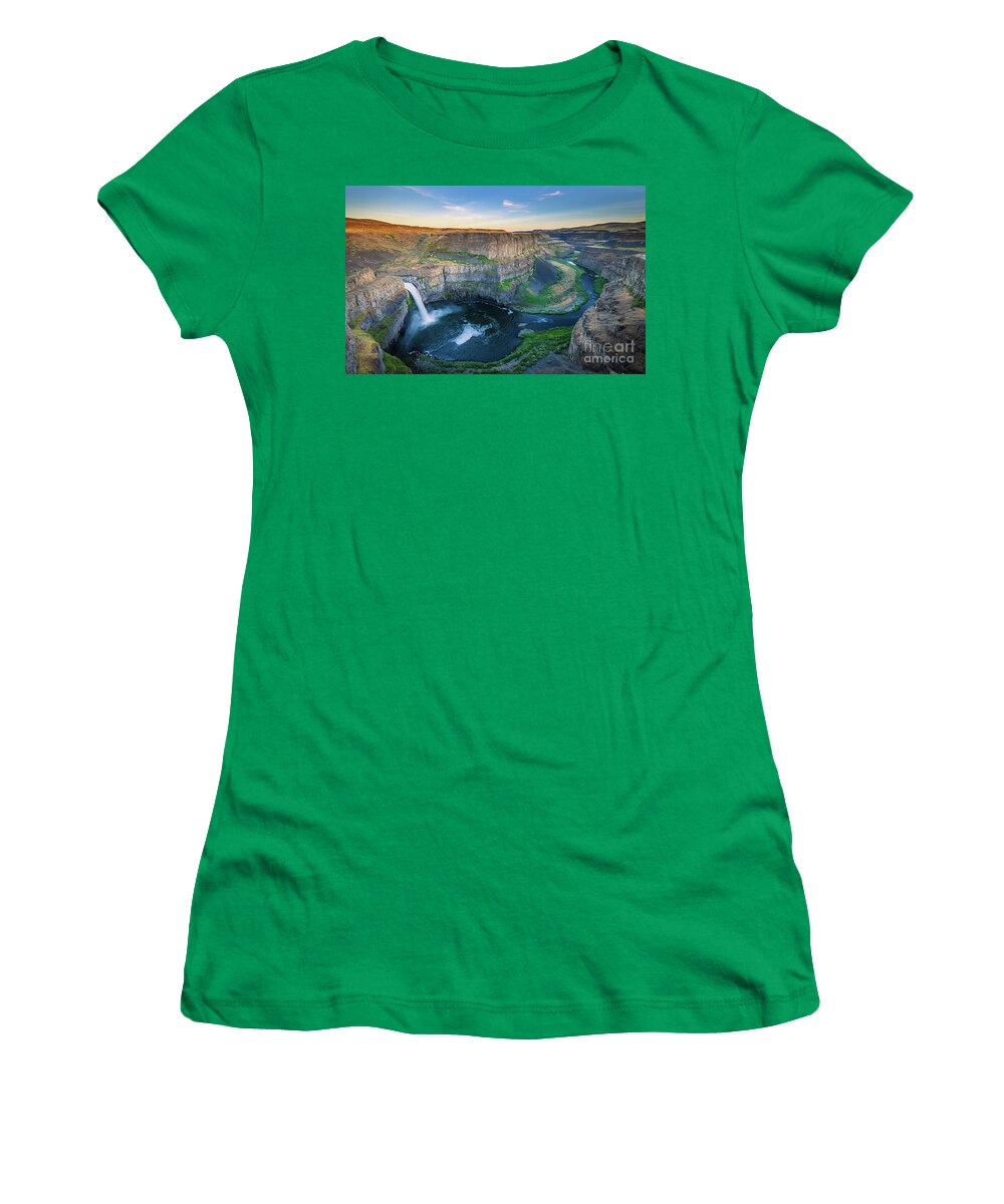 America Women's T-Shirt featuring the photograph Palouse Falls Dusk by Inge Johnsson