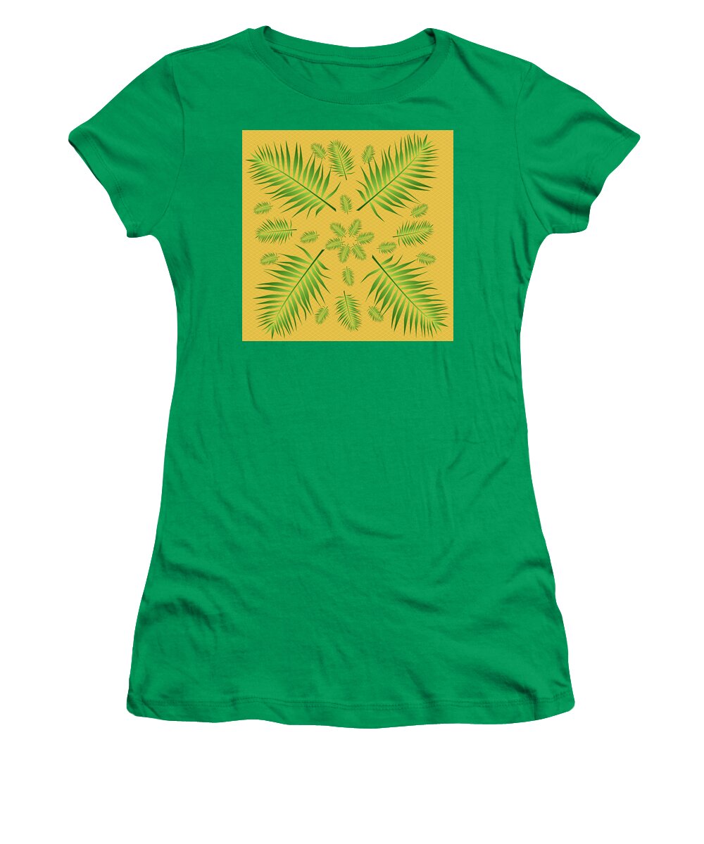 Palm Women's T-Shirt featuring the digital art Plethora of Palm Leaves 22 on a Yellow Diamond Background by Ali Baucom