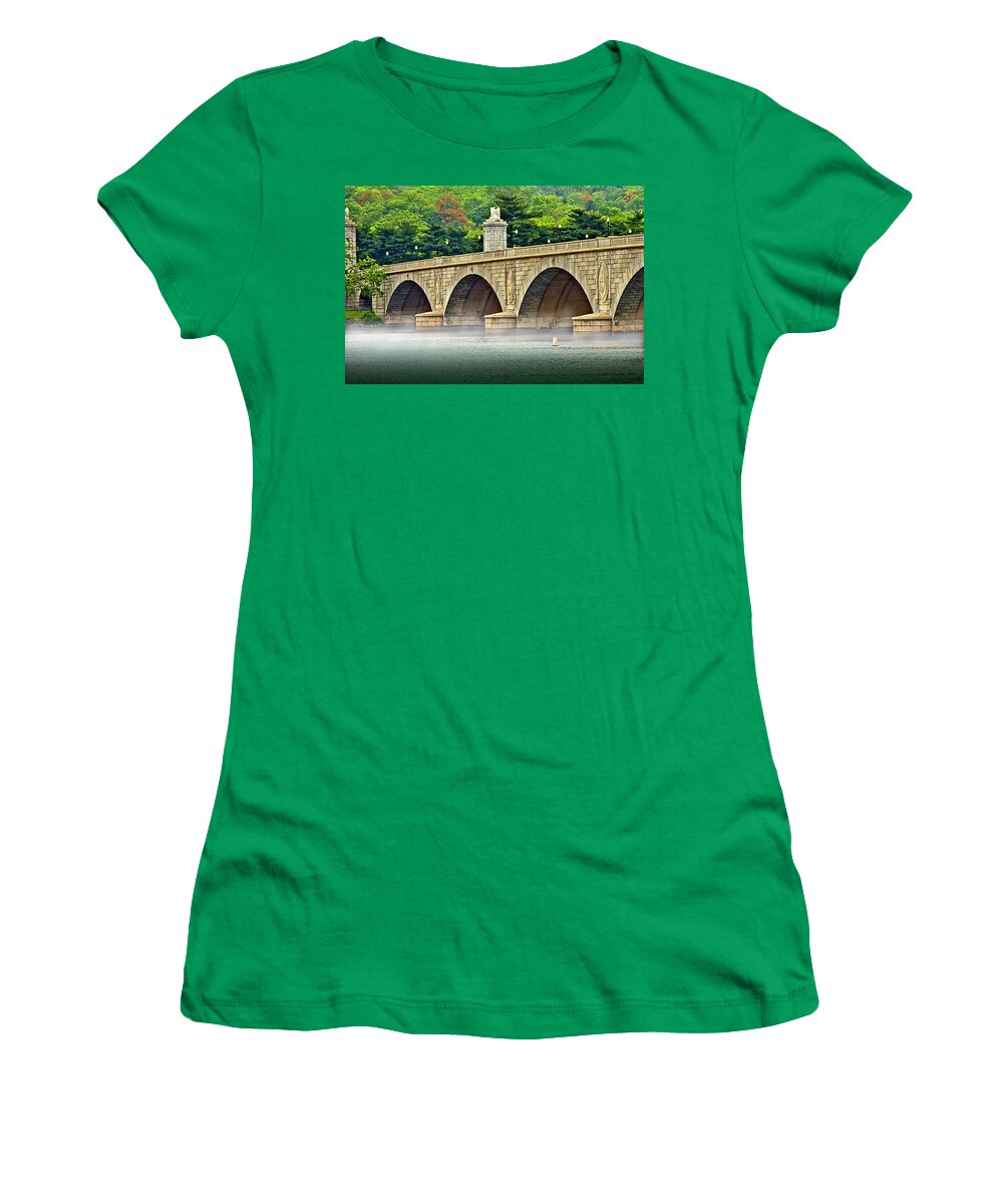 Potomac River Women's T-Shirt featuring the photograph Potomac Bridge Mist by Anthony M Davis
