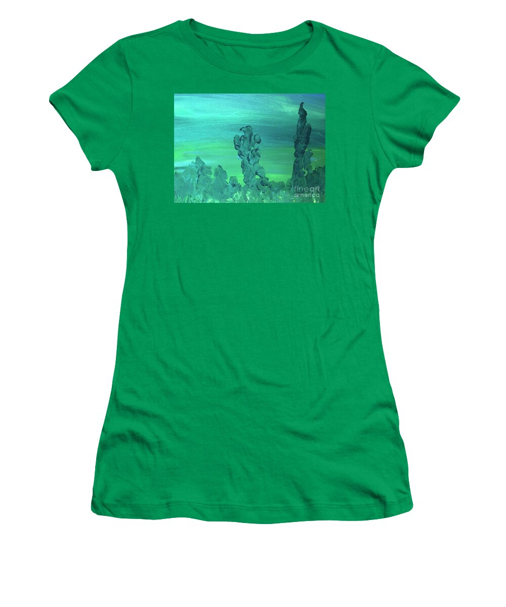 Green Women's T-Shirt featuring the painting American Strength by Karen Nicholson