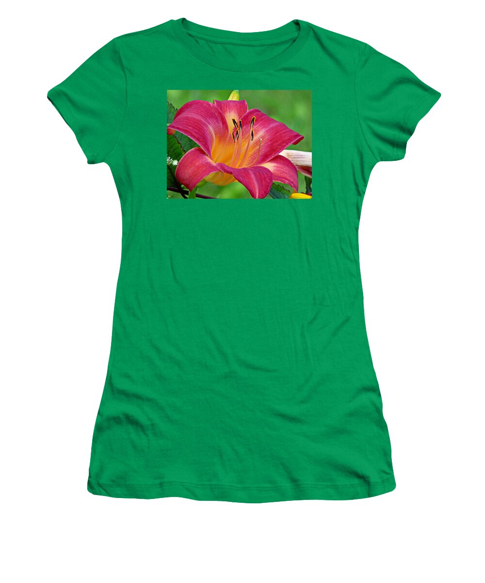 Lily Women's T-Shirt featuring the photograph Red Lily Close-up by Lyuba Filatova