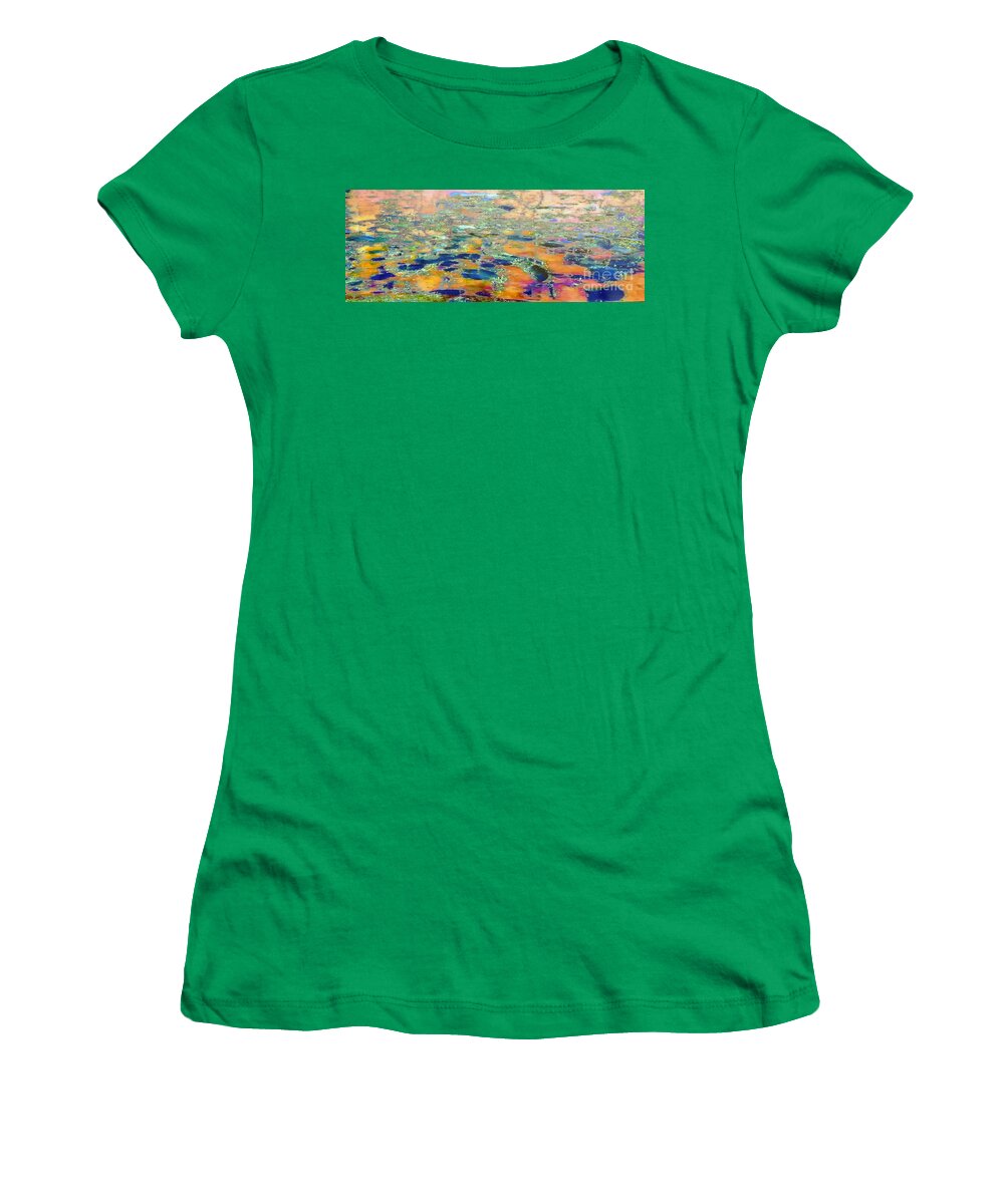 Reflections Women's T-Shirt featuring the painting Reflections of Sunset over the Lily Pond #2 by Bonnie Marie