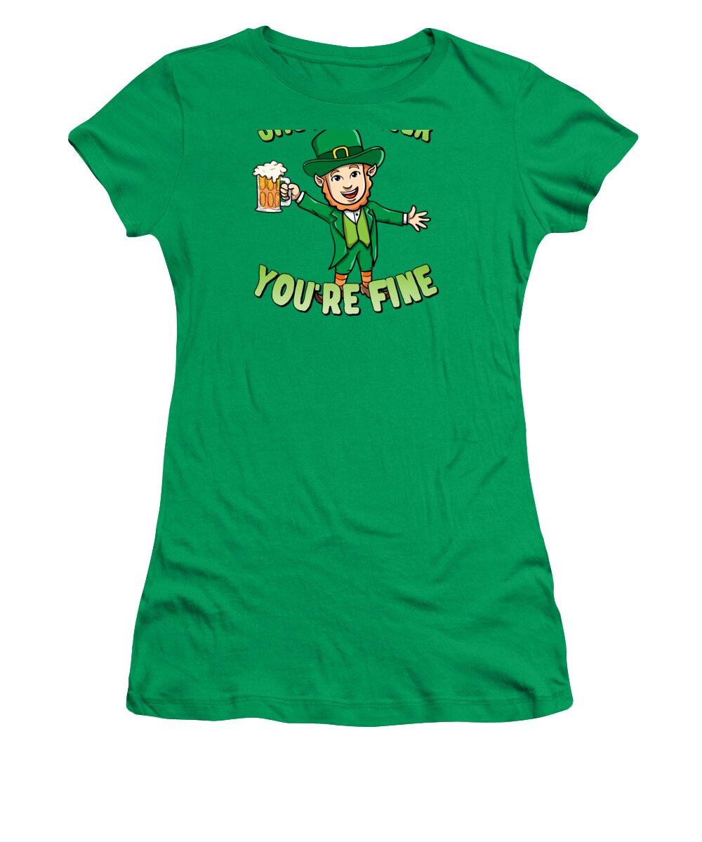 Cool Women's T-Shirt featuring the digital art Shut Up Liver Youre Fine Leprechaun Beer Drinking by Flippin Sweet Gear