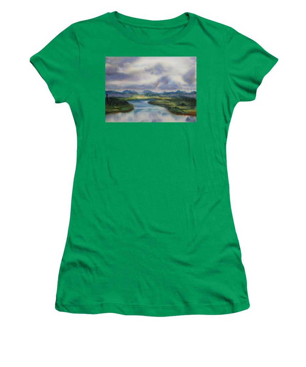 Landscape Women's T-Shirt featuring the painting Silver Day by Ruth Kamenev