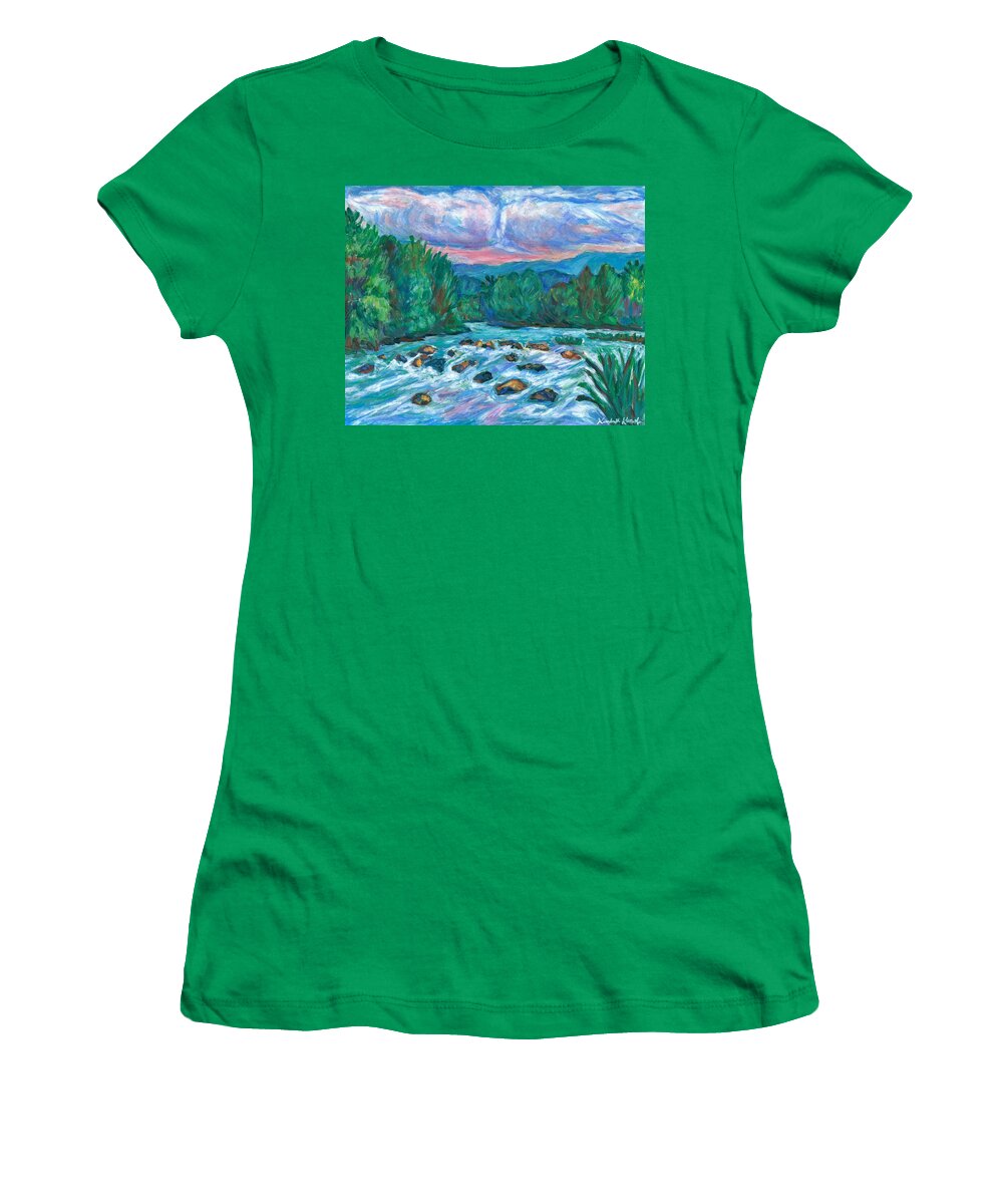 Landscape Women's T-Shirt featuring the painting Stepping Stones on the New River by Kendall Kessler