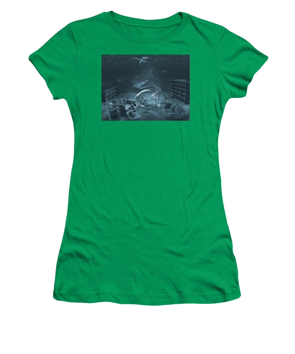 Underwater Landscape Water Women's T-Shirt featuring the digital art Sweet Hideout of Denial by George Grie