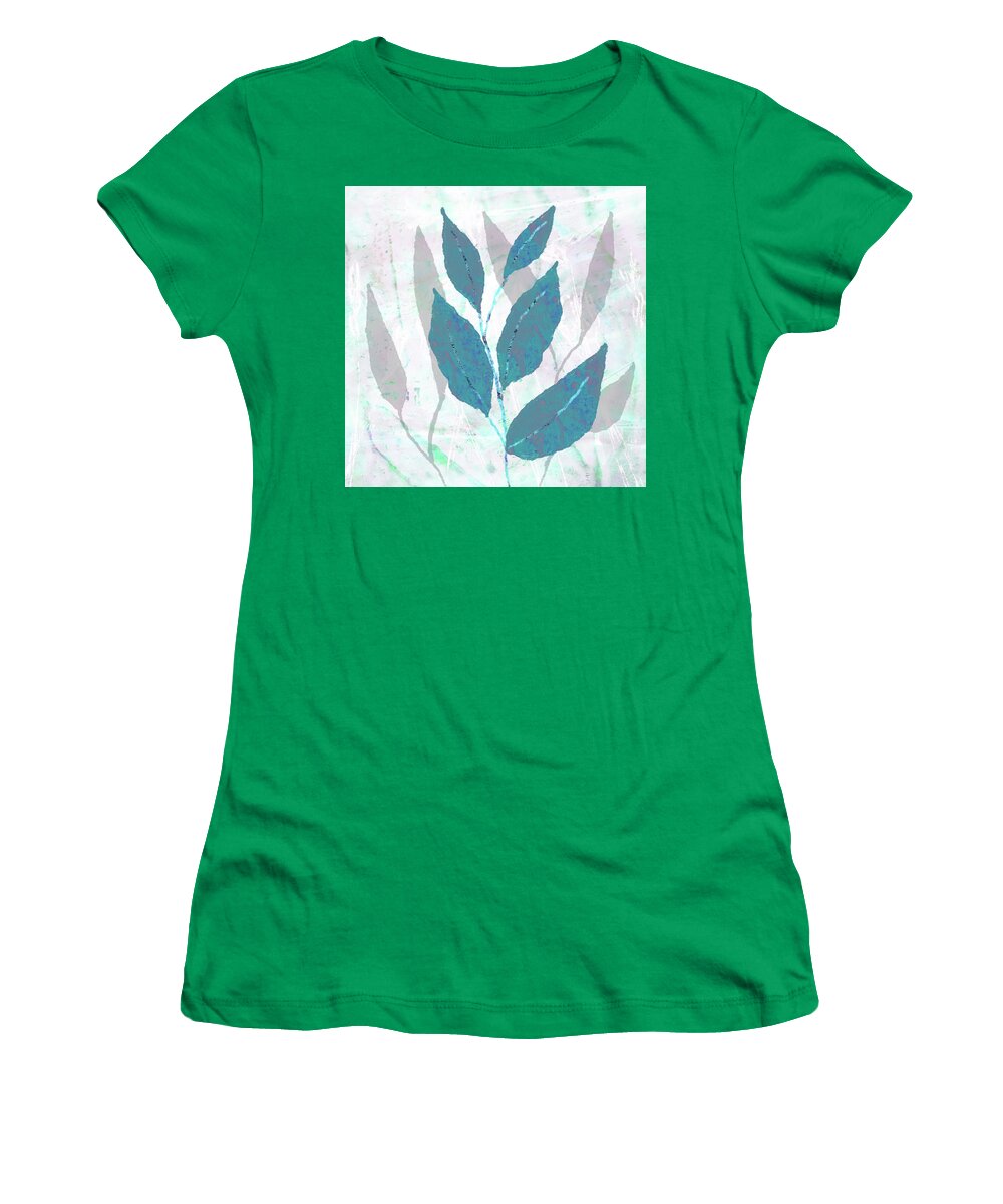 Teal Green Leaves Women's T-Shirt featuring the mixed media Teal Leaves by Nancy Merkle