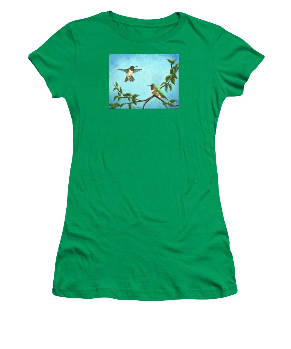 The Women's T-Shirt featuring the painting The Challenge by Sarah Irland