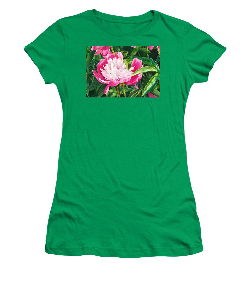 Peony Women's T-Shirt featuring the painting The Queen of the Garden by Espero Art