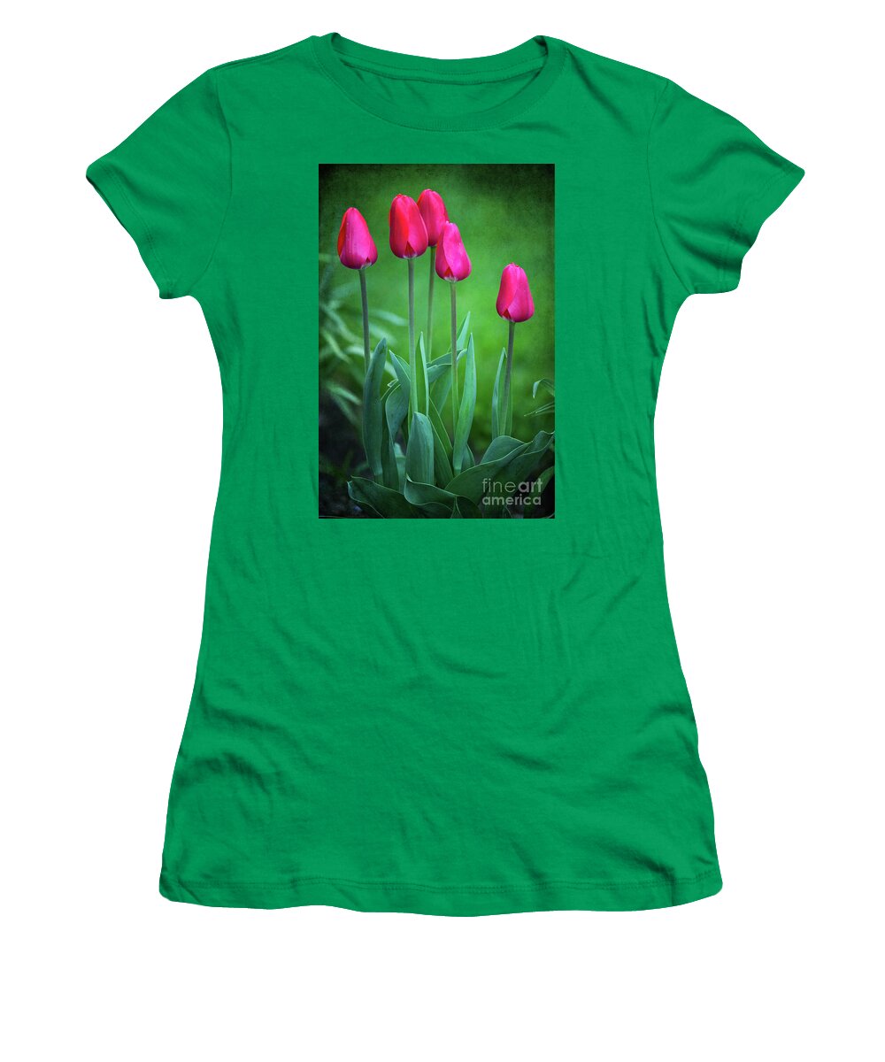 Cherry Delight Women's T-Shirt featuring the photograph Tulip Family Portrait by Anita Pollak