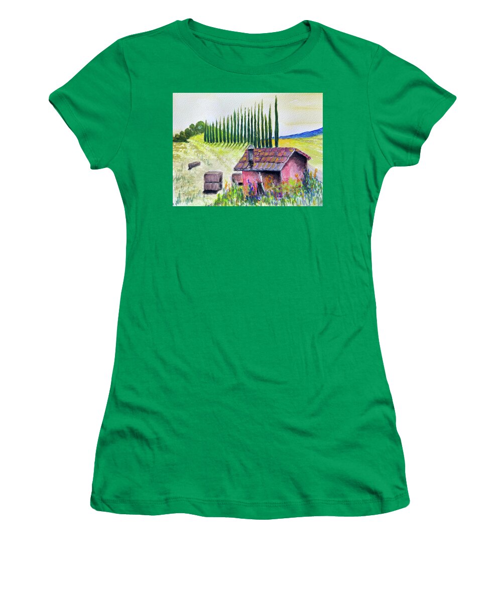 Tuscan Women's T-Shirt featuring the painting Tuscan Hay Field by Roxy Rich