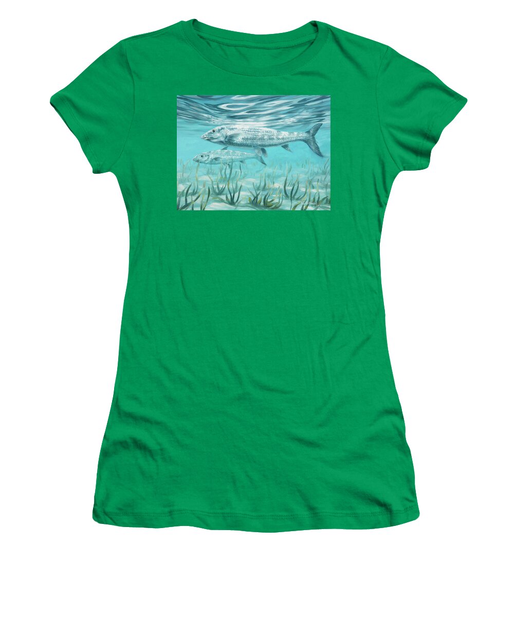 Bone Fish Women's T-Shirt featuring the painting Two Bone Fish by Guy Crittenden
