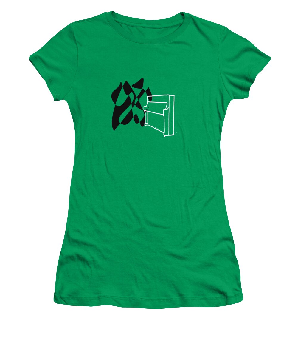 Jazzdabri Women's T-Shirt featuring the digital art Upright Piano in Green by David Bridburg