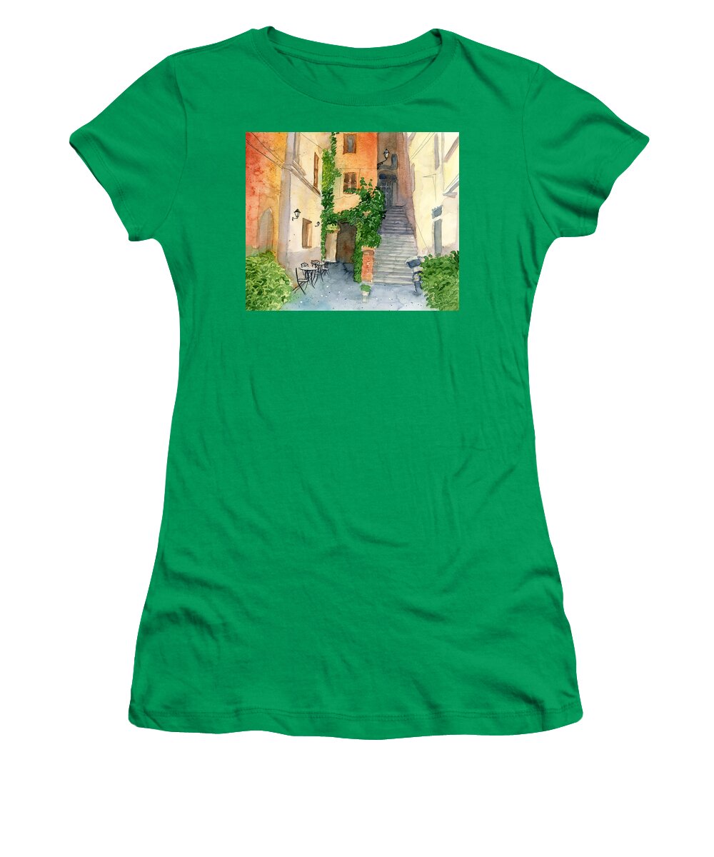 Via Dei Coronari Women's T-Shirt featuring the painting Via dei Coronari by Espero Art
