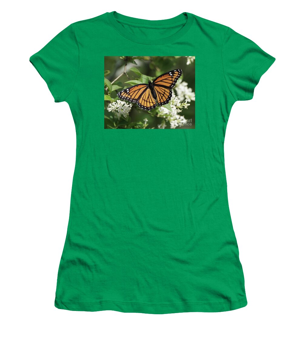Viceroy Butterfly Women's T-Shirt featuring the photograph Viceroy Butterfly on Privet Flowers by Robert E Alter