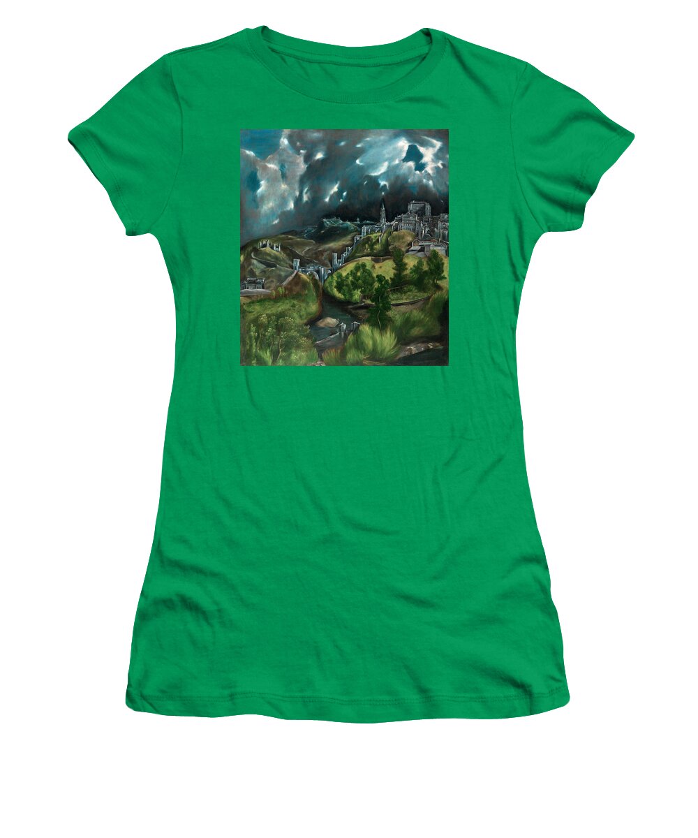 Greek Painters Women's T-Shirt featuring the painting View of Toledo, circa 1596-1600 by El Greco