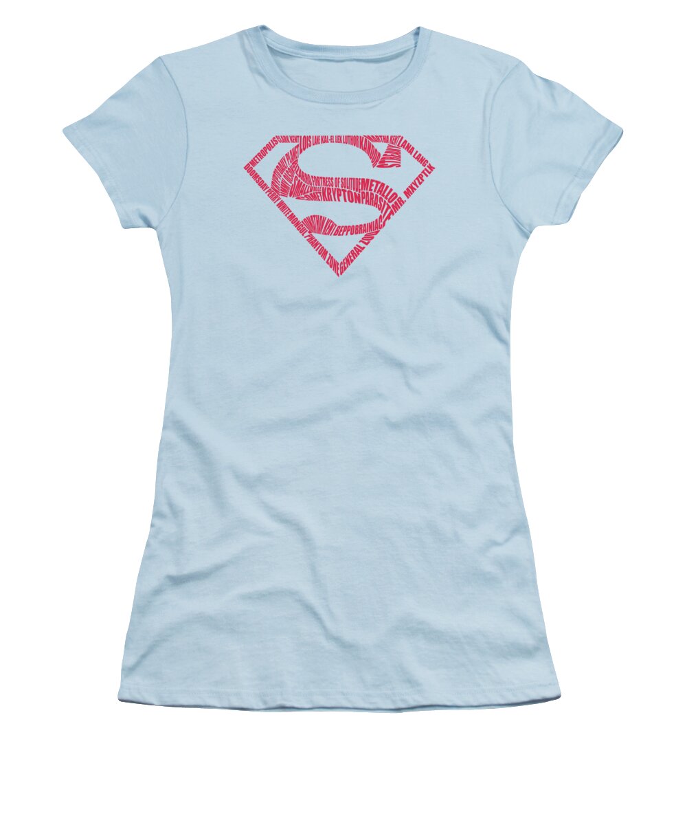 Superman Women's T-Shirt featuring the digital art Superman - Word Shield by Brand A
