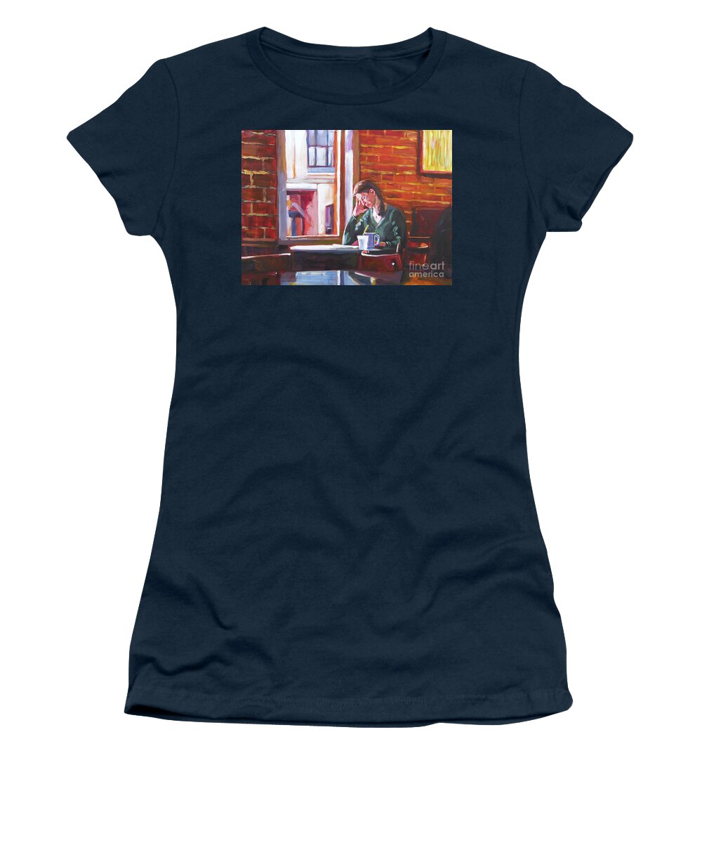 Interior Women's T-Shirt featuring the painting Bistro Student by David Lloyd Glover