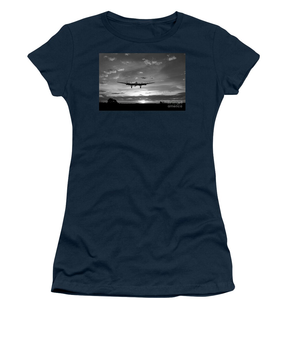 Lancaster Bombers Women's T-Shirt featuring the digital art Made It Home - Mono by Airpower Art