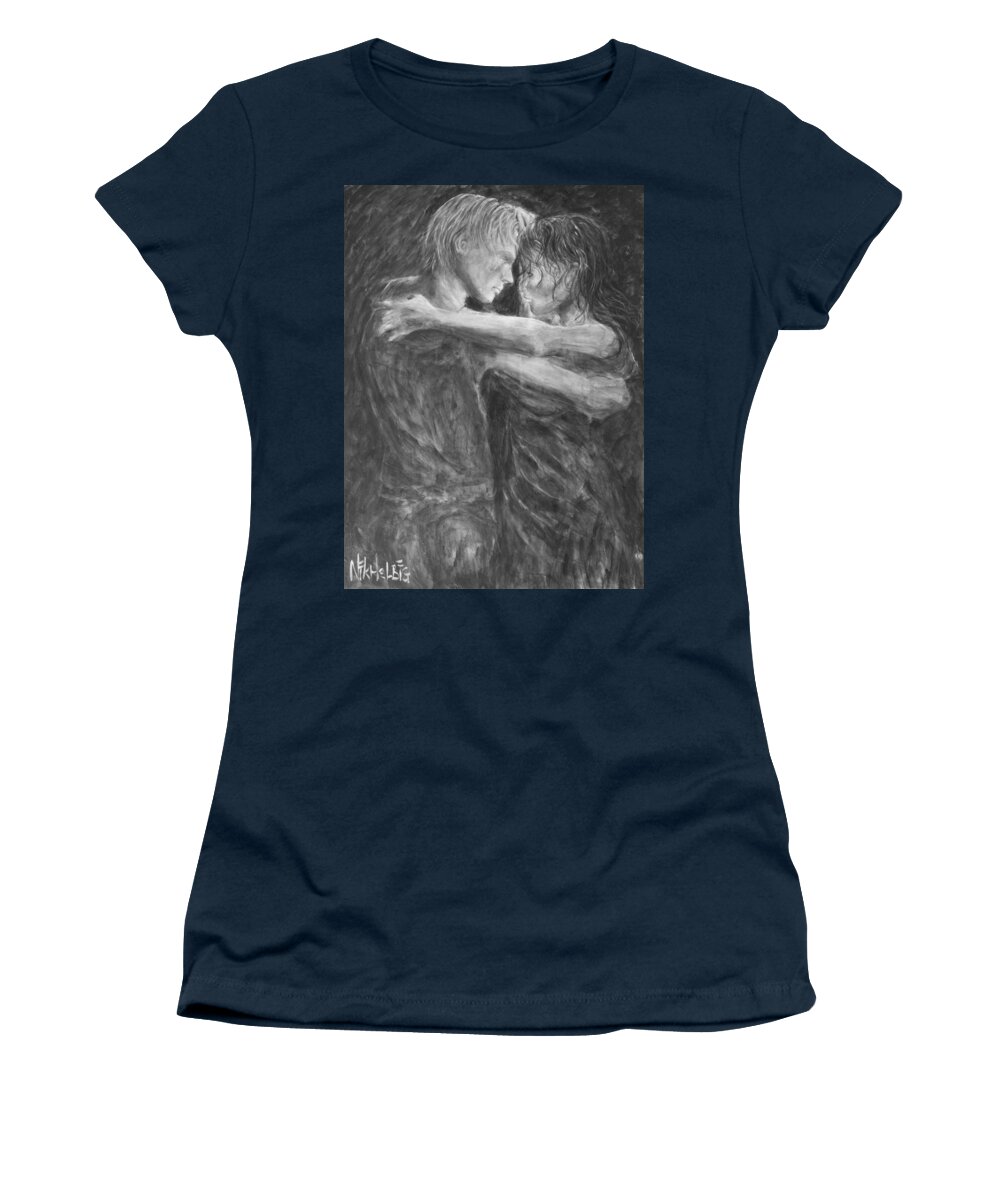  Shades Of Grey Women's T-Shirt featuring the painting Shades of Grey - Tango Dancers by Nik Helbig