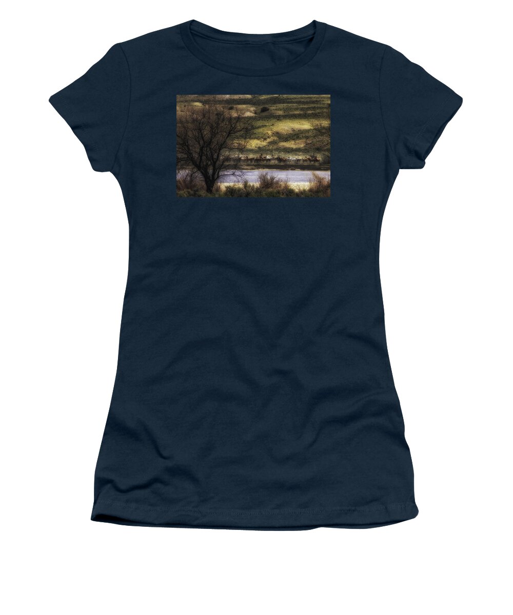 Horse Drive Women's T-Shirt featuring the photograph Across the River by Kristal Kraft