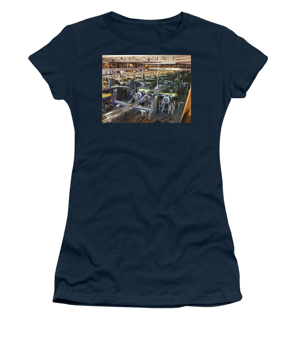 1942 Women's T-Shirt featuring the photograph Aircraft Factory, 1942 #1 by Granger