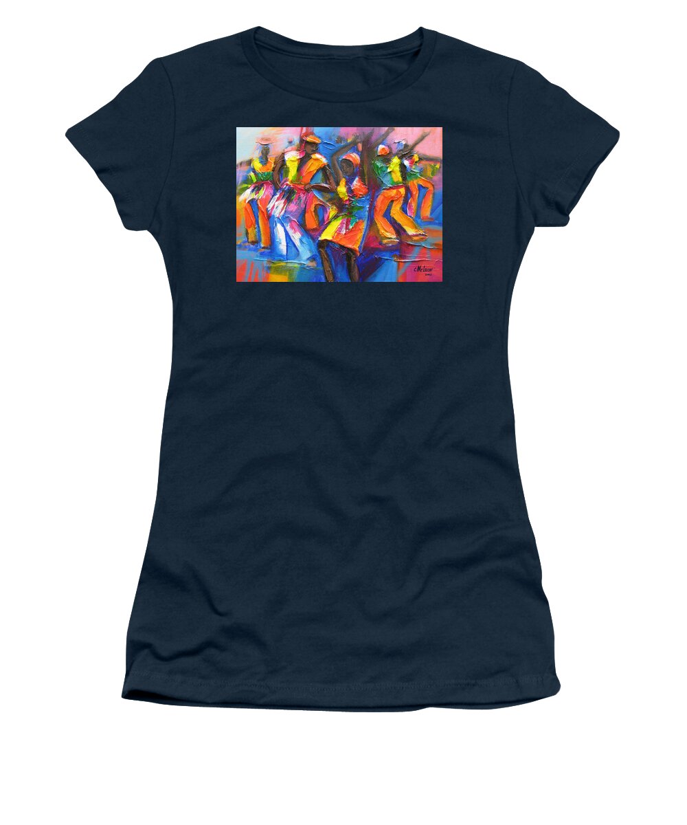 Abstract Women's T-Shirt featuring the painting Carnival Jump Up #1 by Cynthia McLean