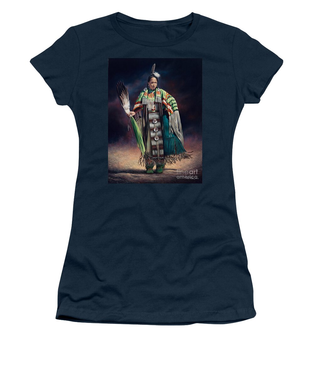 Native-american Women's T-Shirt featuring the painting Ceremonial Rhythm by Ricardo Chavez-Mendez