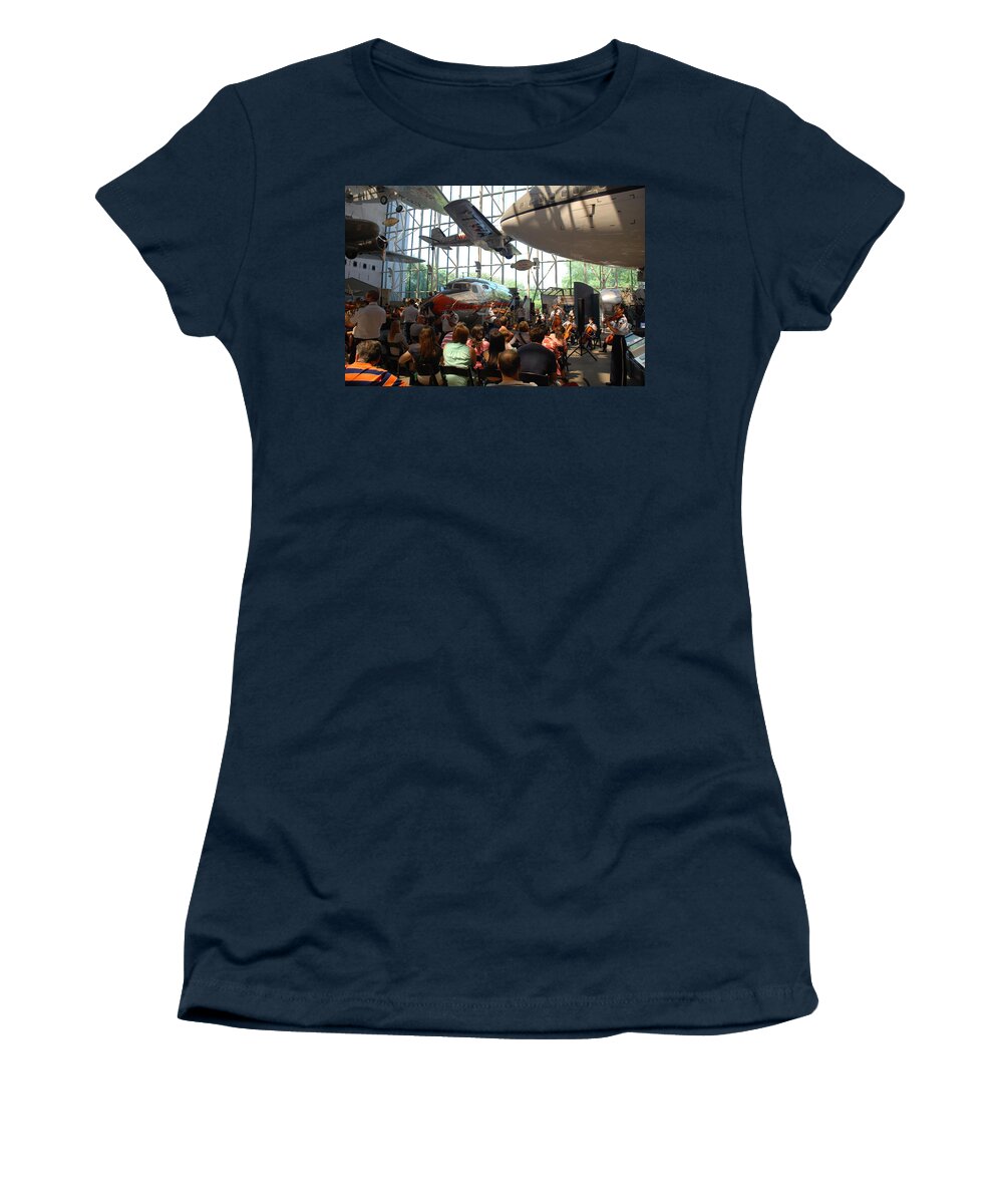 Air And Space Museum Women's T-Shirt featuring the photograph Concert Under the Planes by Kenny Glover