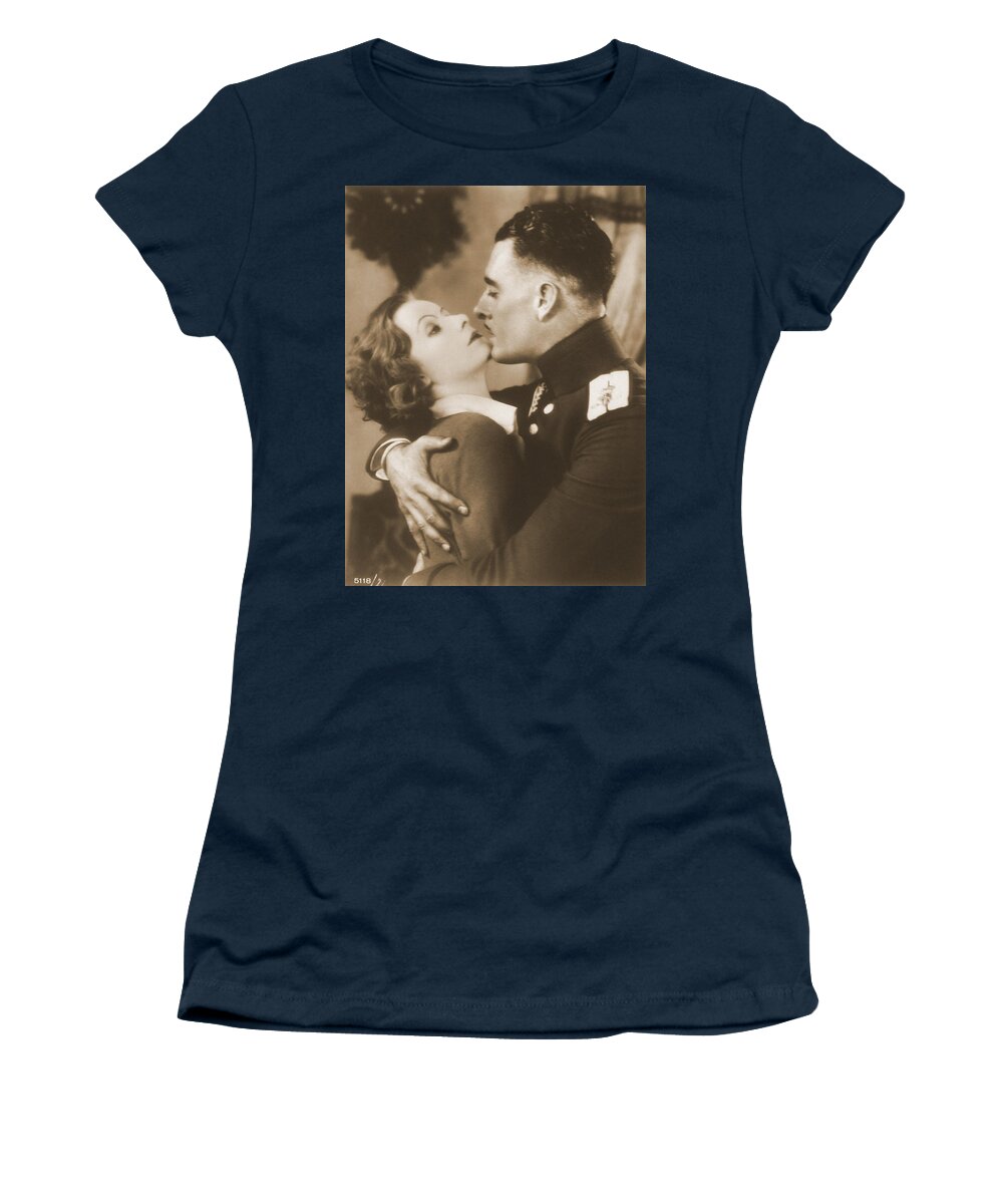 Entertainment Women's T-Shirt featuring the photograph Garbo And Gilbert, Hollywood Movie Stars #1 by Photo Researchers