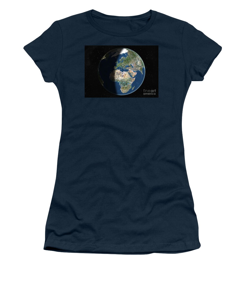 Globe Women's T-Shirt featuring the photograph Globe Centered On Europe & Africa #1 by Planet Observer