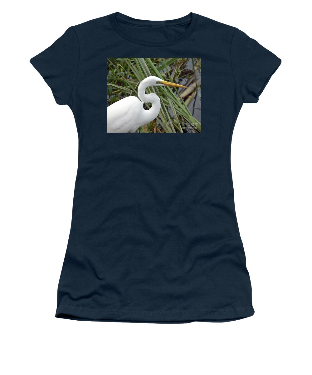 Egret Women's T-Shirt featuring the photograph Great Egret Close Up #1 by Al Powell Photography USA