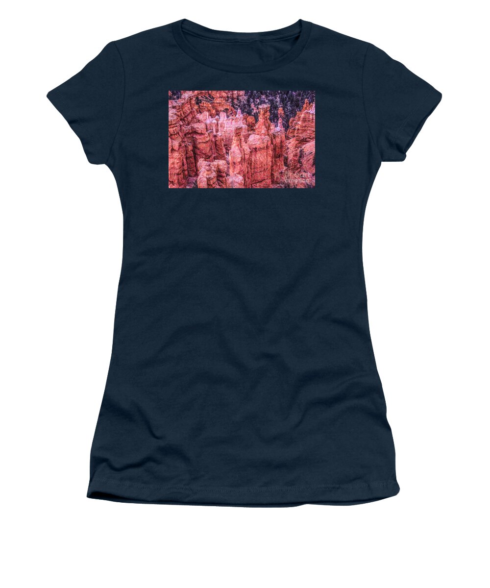 Hoodoos Women's T-Shirt featuring the digital art Hoodoos Bryce Canyon Utah #1 by Liz Leyden
