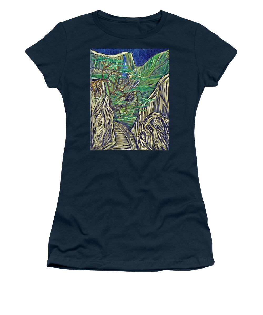  Women's T-Shirt featuring the painting Mountain Path #1 by Suzanne Surber
