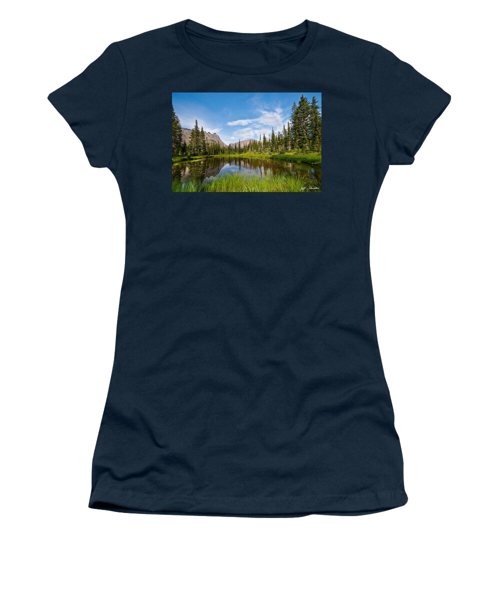 Beauty In Nature Women's T-Shirt featuring the photograph Mountains Reflected in an Alpine Lake #2 by Jeff Goulden