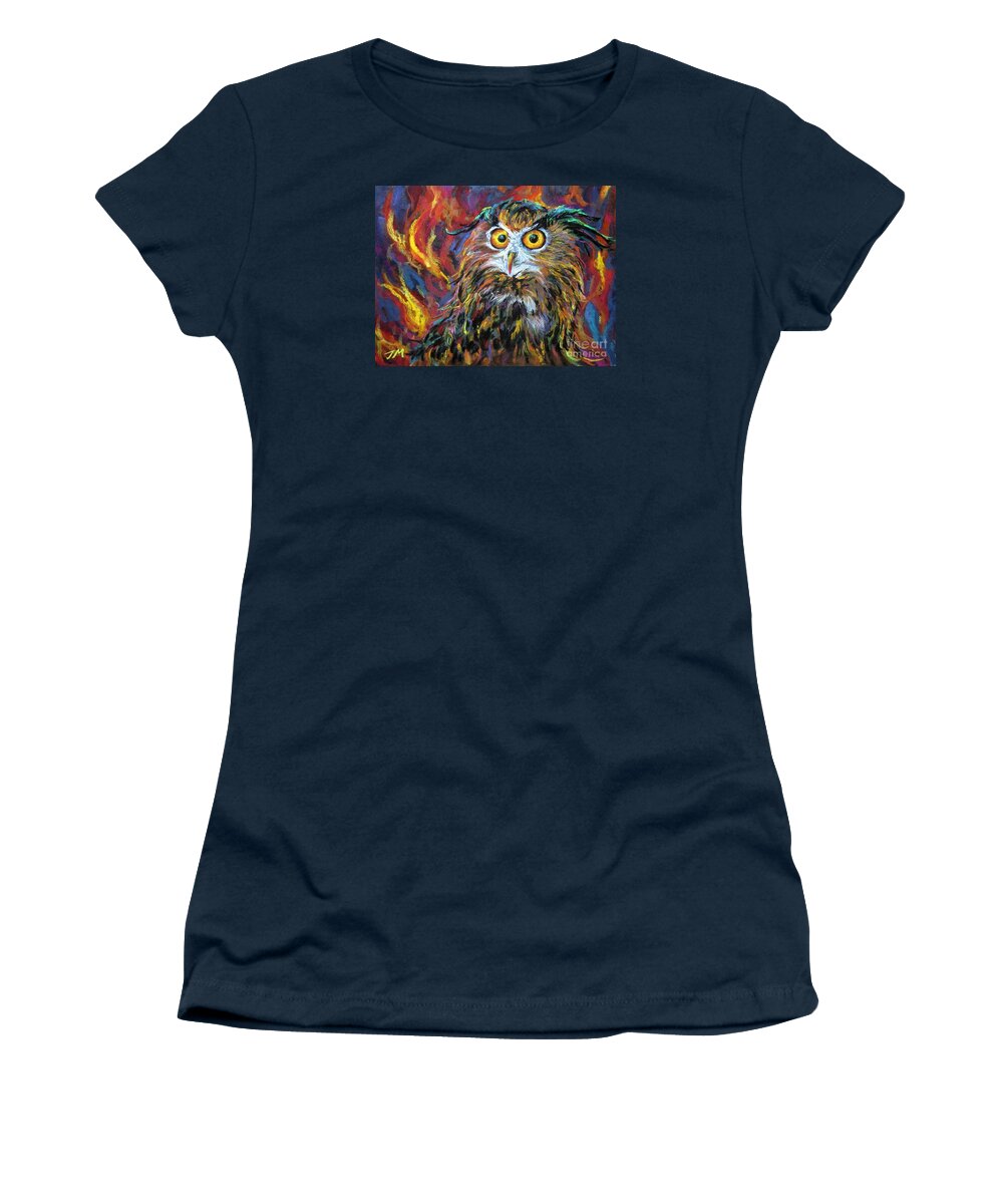 Night Owl Women's T-Shirt featuring the painting Night owl #2 by Jieming Wang