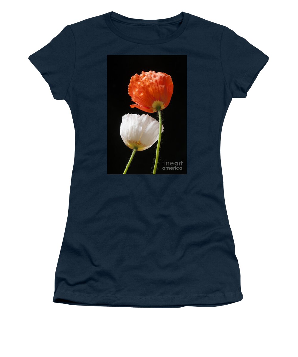 Poppies Women's T-Shirt featuring the photograph Two poppies on black by Elena Elisseeva