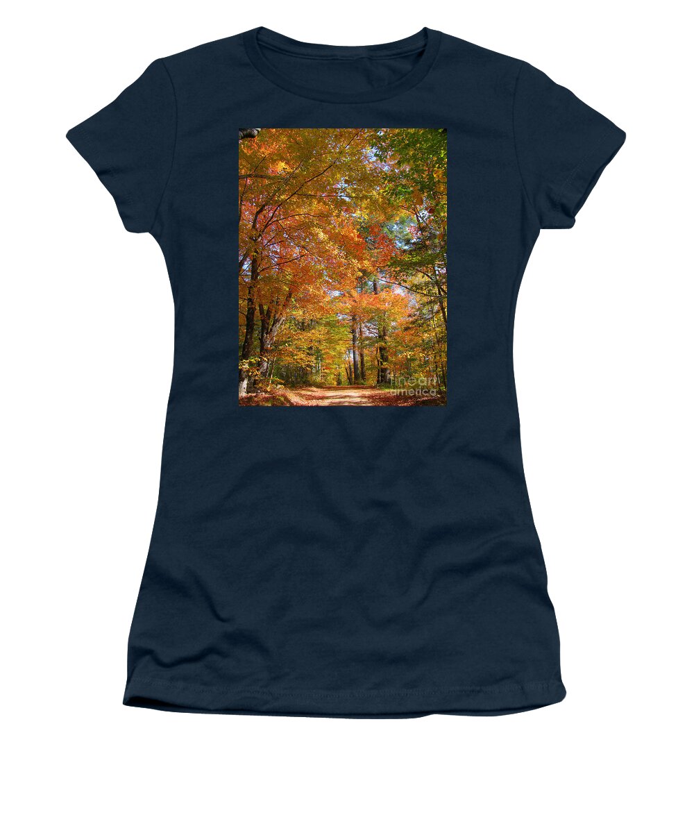 Season Women's T-Shirt featuring the photograph Road Through Woods #4 by Larry Landolfi