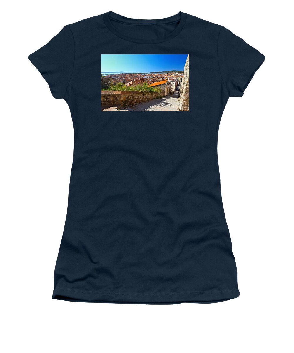 Carloforte Women's T-Shirt featuring the photograph stairway and ancient walls in Carloforte #1 by Antonio Scarpi