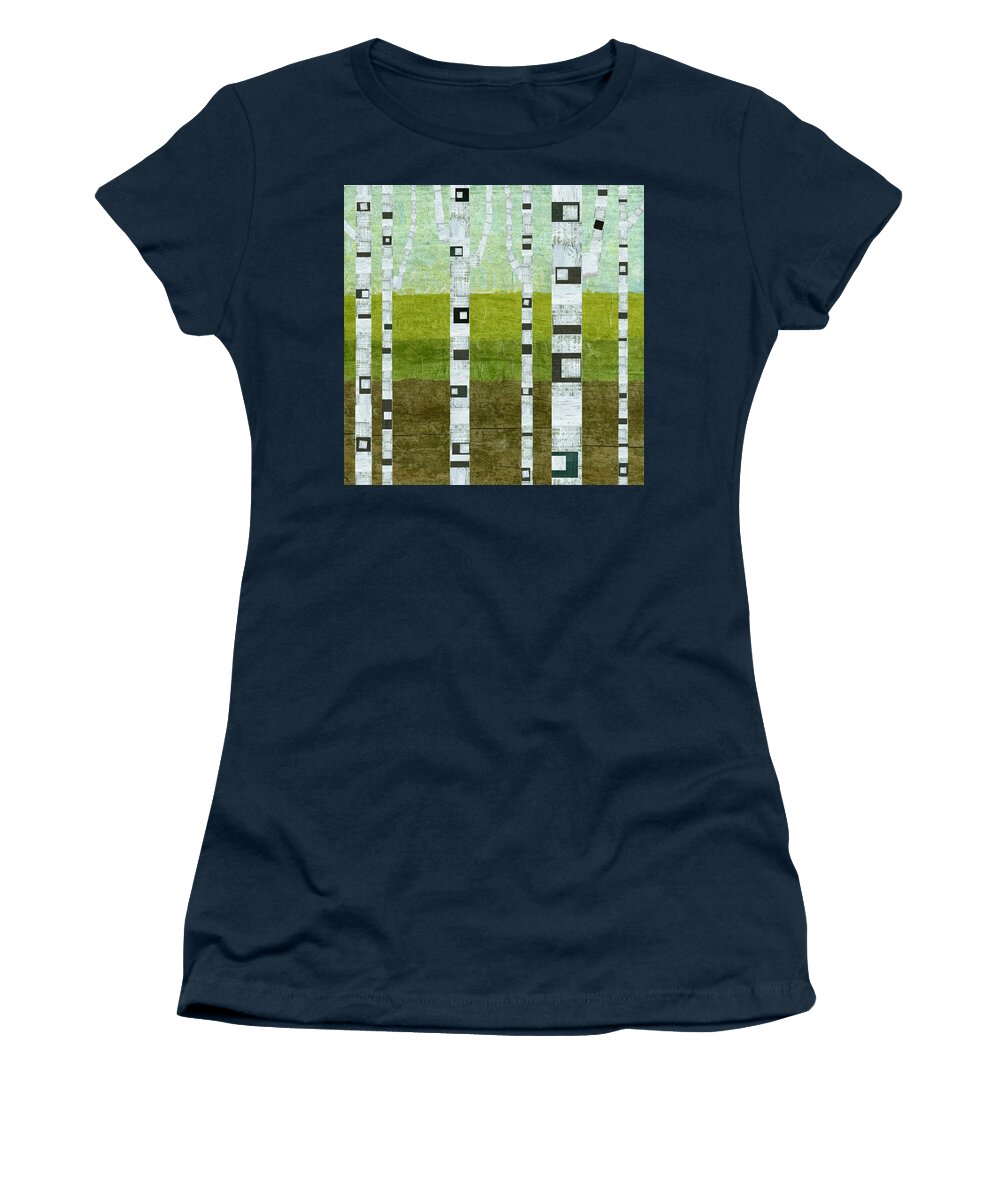 Birch Tree Women's T-Shirt featuring the painting Summer Birches #1 by Michelle Calkins