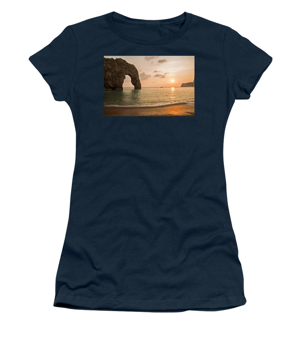 Durdle Women's T-Shirt featuring the photograph Sunset at Durdle Door #1 by Ian Middleton